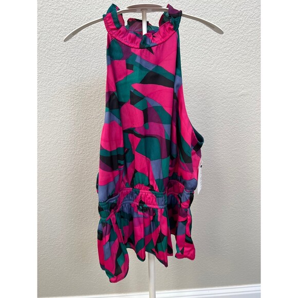 Nine West Size Large NWT Pink Green Flowy Halter Neck Tank Top Blouse Shirt - Picture 1 of 6